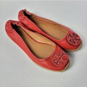 Tory Burch Reva Espadrille Flats sz 9 Coral Red